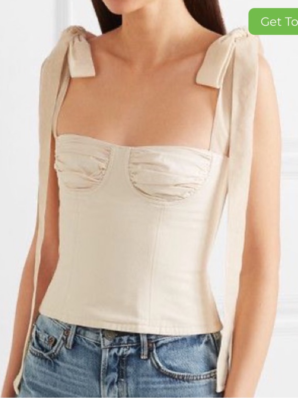 Orseund Iris Cream Tie-Shoulder Corset Tank Top